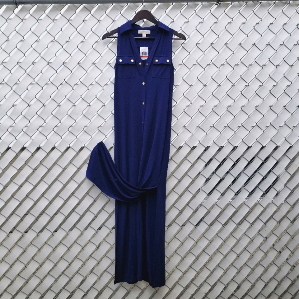 NWT Michael Kors navy sleeveless maxi shirt dress
